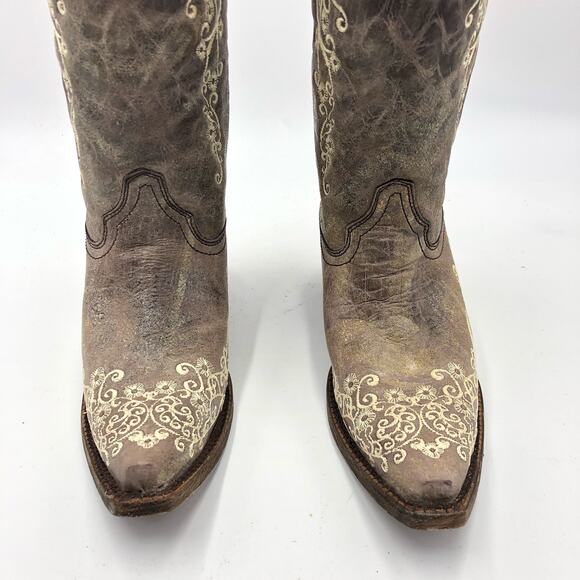 Corral Women Crater Bone Embroidery Snip Toe Boots Size 9 M FLAW - Picture 3 of 11